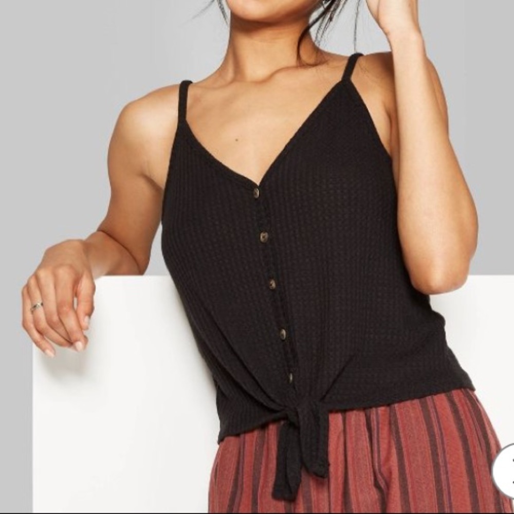V-neck Button-Front Waffle Tank Top